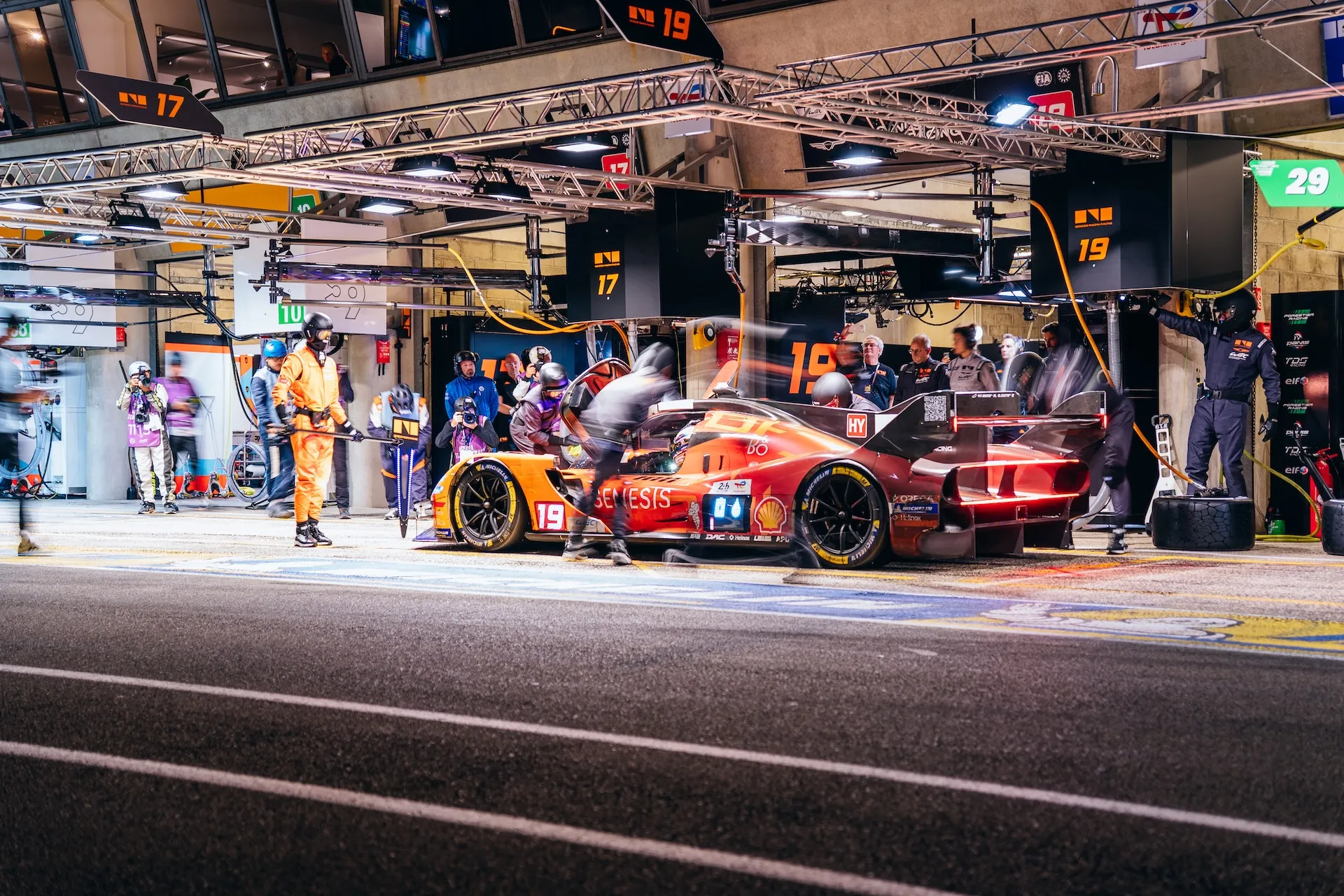 Photo of the Genesis GMR 001 hypercar the No 19 car from the Genesis Magma Racing team driven by Mathieu Jaminet and Paul Lou Chatin and Daniel Juncadella during the race of the 94th 24 h of Le Mans in France the 14 June 2026. (Photo by Ivan Couturier / Hans Lucas via AFP)