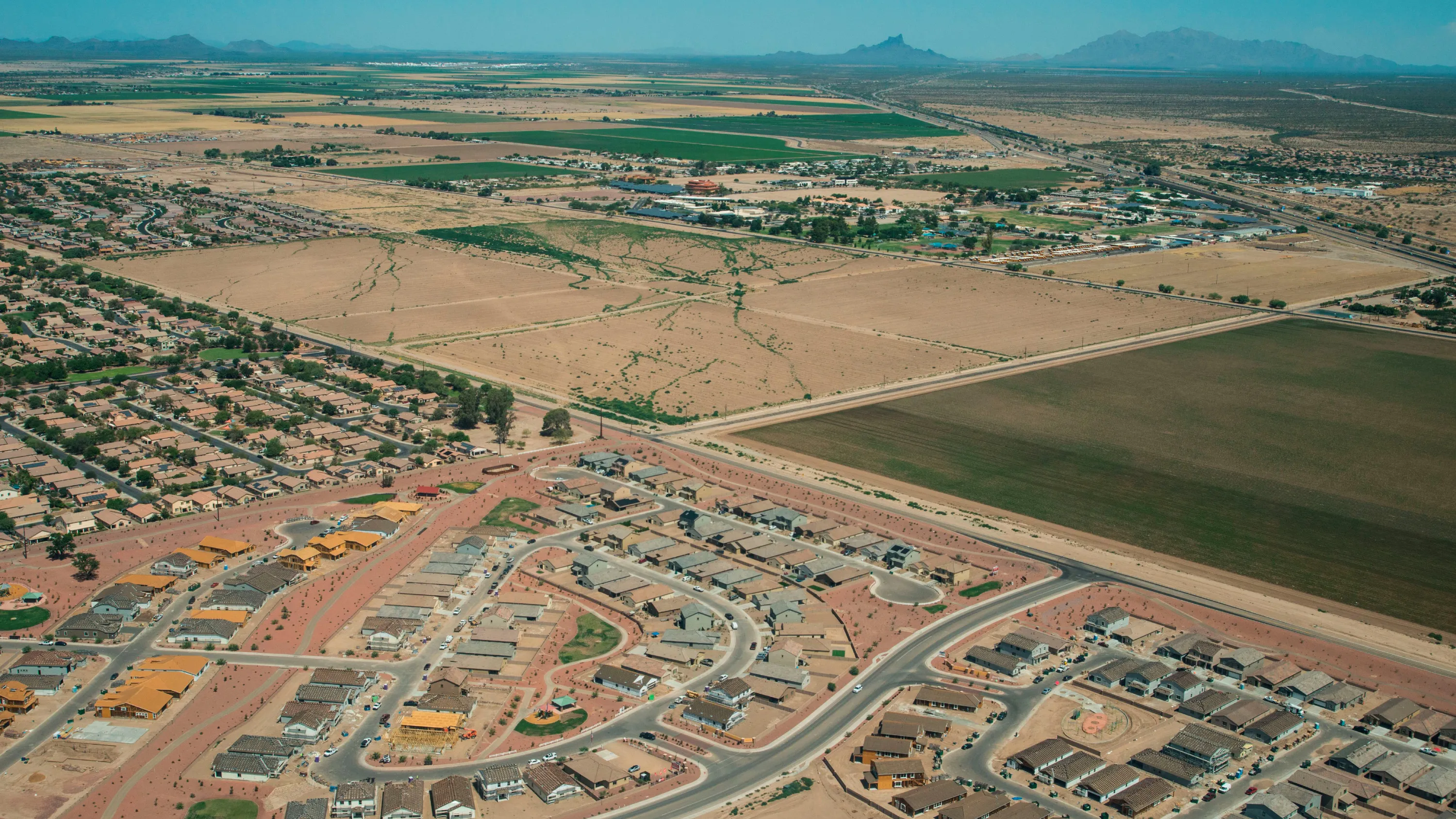 Aerial view showing Gladden Farms subdivision in the Sonoran Desert, Marana, Pima County, Arizona. Aerial support by LightHawk. (Photo by: Wild Horizon/Universal Images Group via Getty Images)