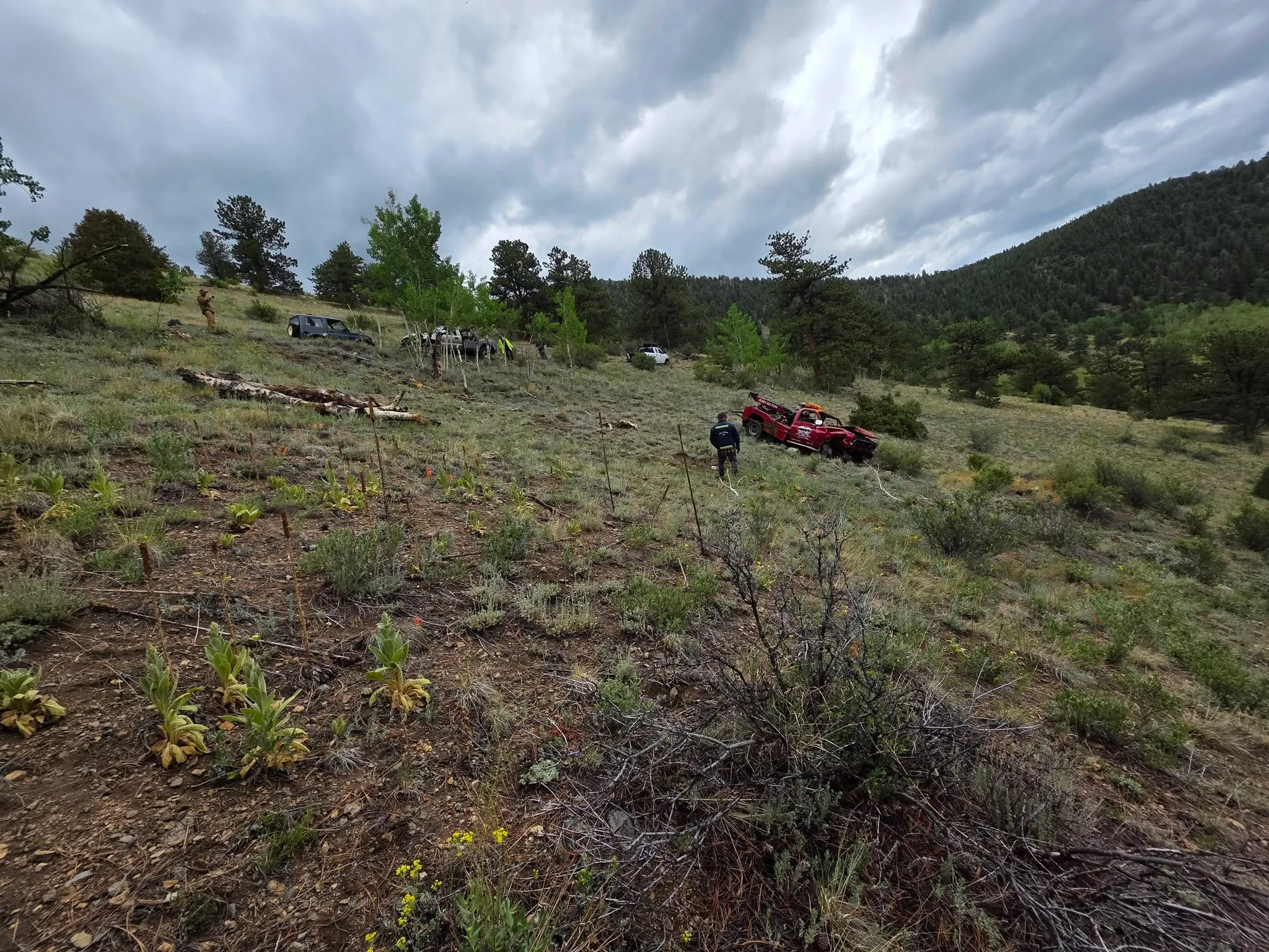 Milo's tow truck wrecked on mountainside