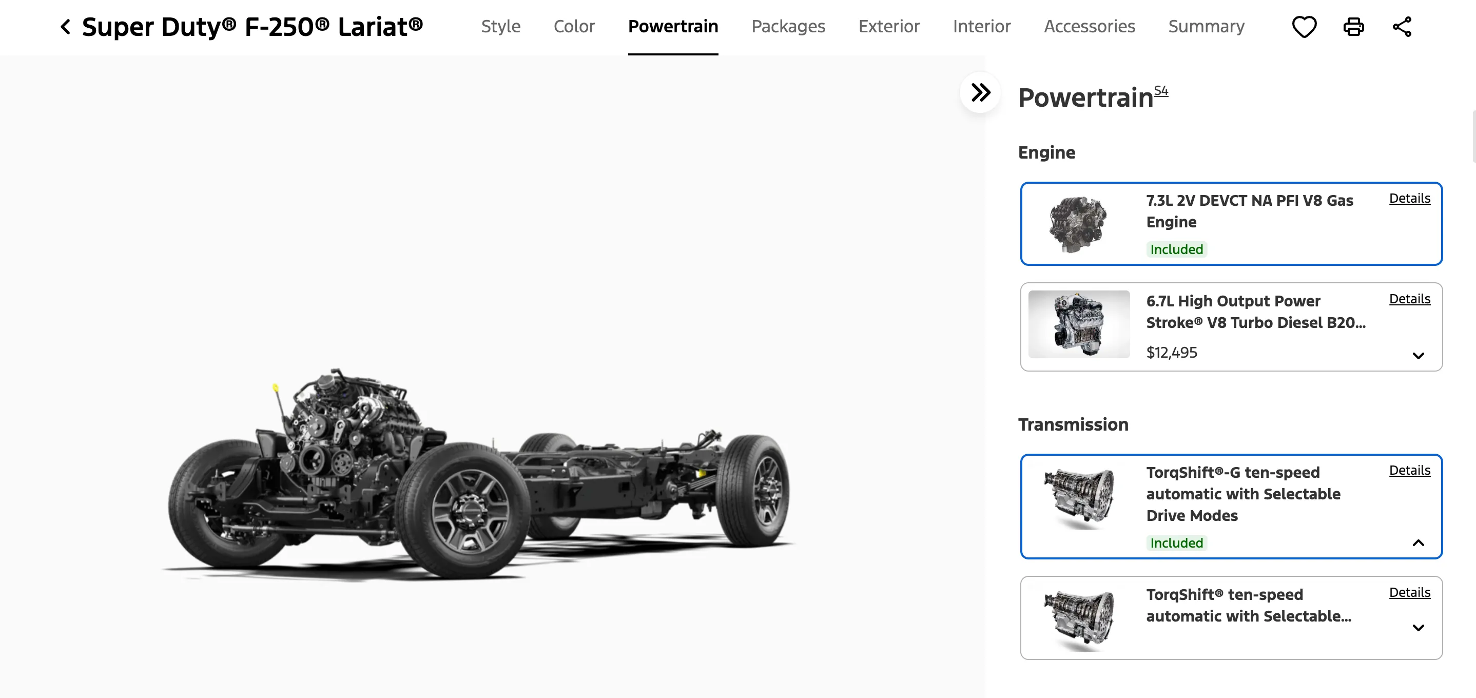 Screenshot of Ford's build and price tool